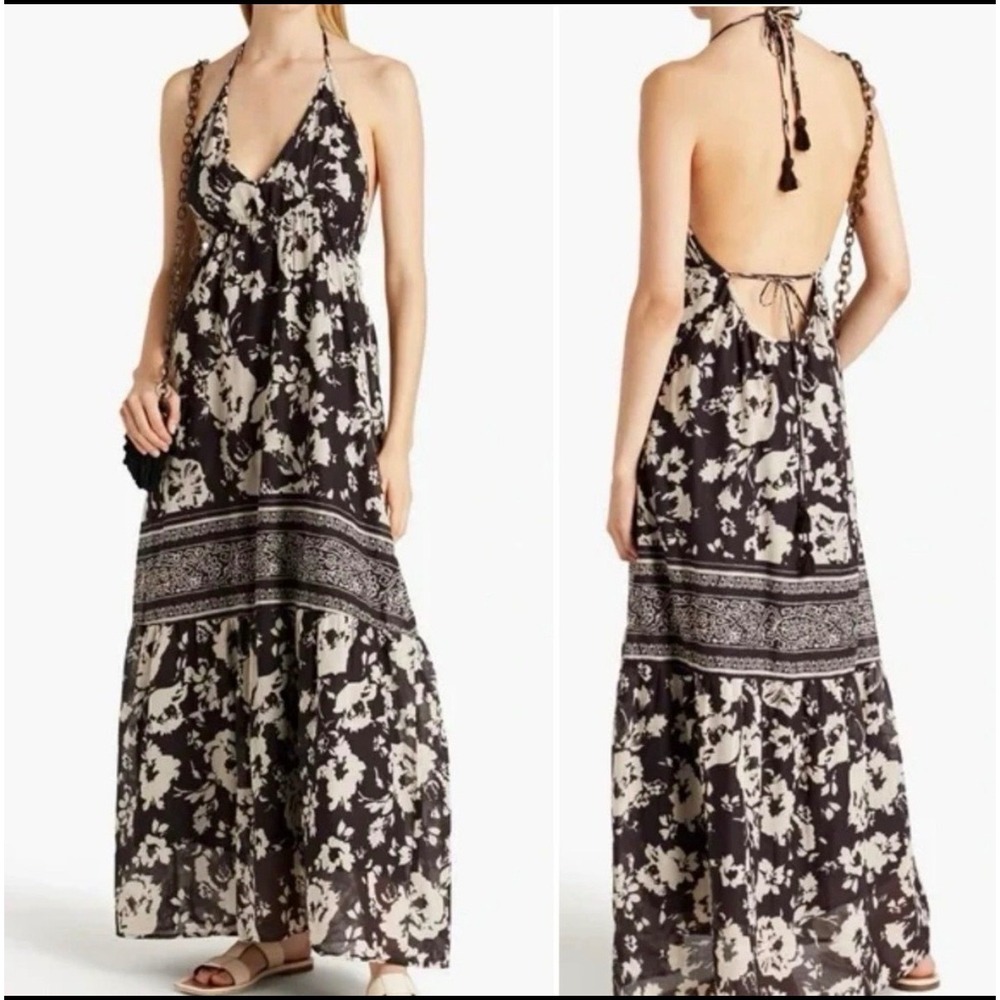 Ba&sh Downton Printed Maxi Dress Mixed Print Tassels Size XS